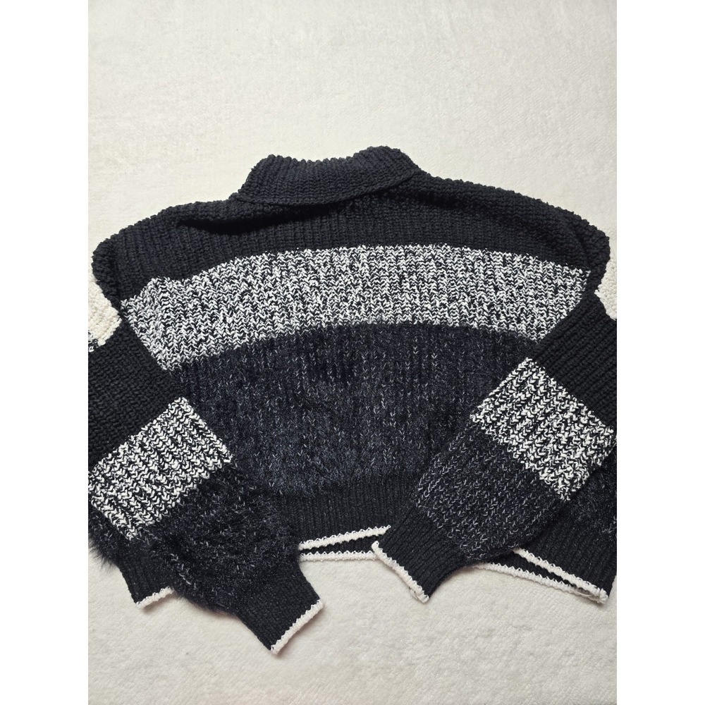 Free People Black White Striped Chunky Knit Mock Neck Crop Sweater Size L